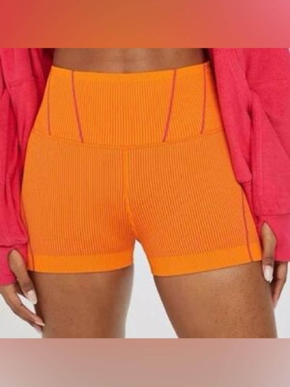 Aerie Orange and Pink Ribbed Seamless Bike Shorts Size Medium